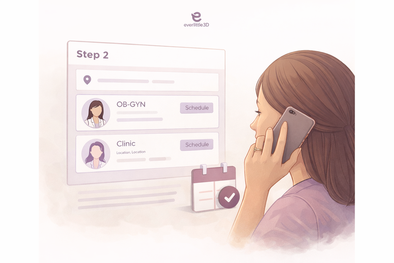 A pregnant woman calling her selected provider to schedule and pay for her scan